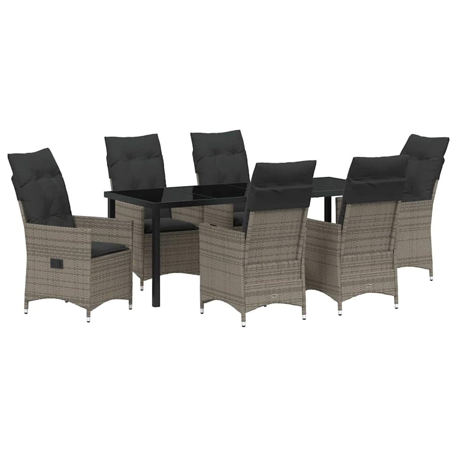Tuin eettafelset met kussen 7 pcs Grijs poly rattan