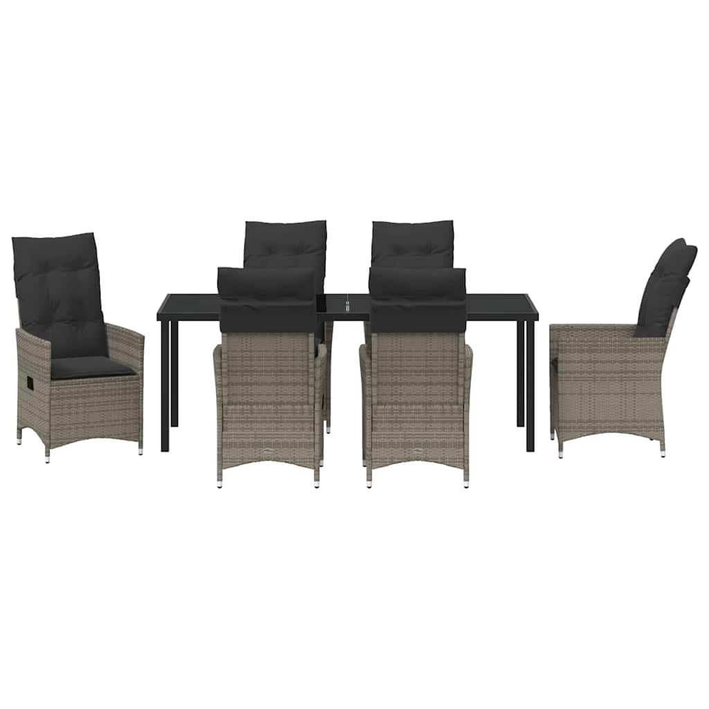 Tuin eettafelset met kussen 7 pcs Grijs poly rattan