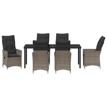 Tuin eettafelset met kussen 7 pcs Grijs poly rattan