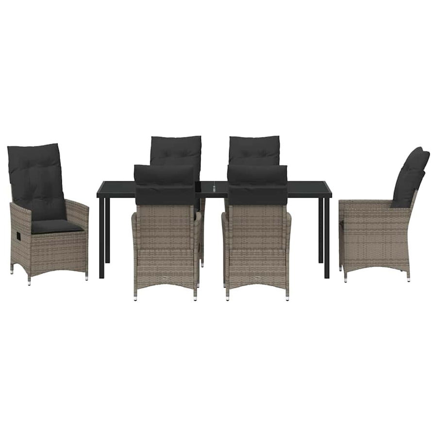 Tuin eettafelset met kussen 7 pcs Grijs poly rattan