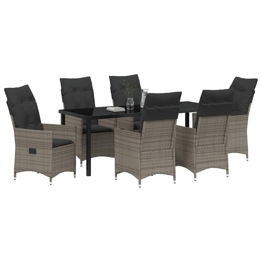 Tuin eettafelset met kussen 7 pcs Grijs poly rattan
