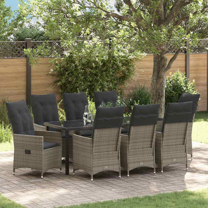 Tuin eettafelset met kussen 9 pcs Grijs poly rattan