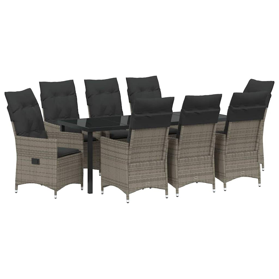 Tuin eettafelset met kussen 9 pcs Grijs poly rattan