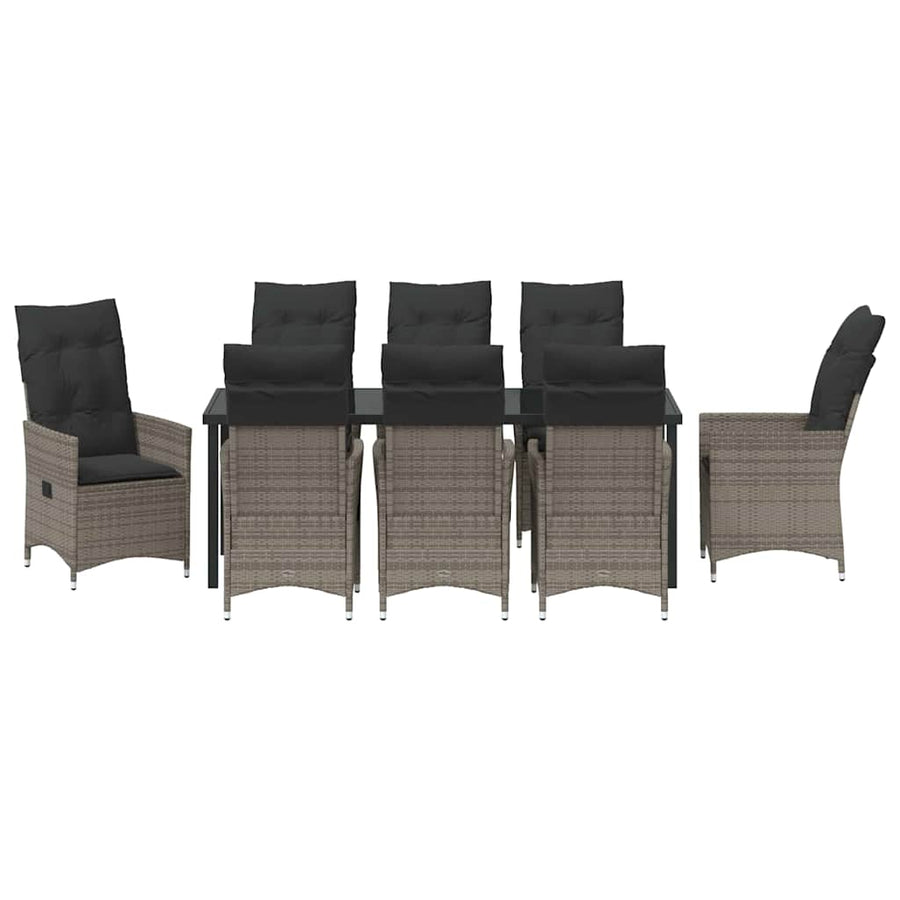 Tuin eettafelset met kussen 9 pcs Grijs poly rattan