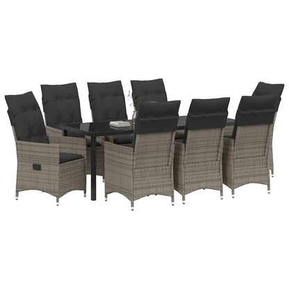 Tuin eettafelset met kussen 9 pcs Grijs poly rattan