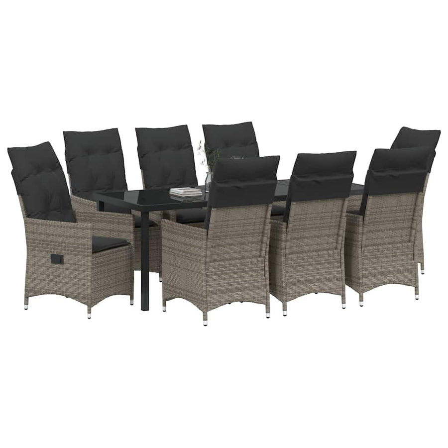 Tuin eettafelset met kussen 9 pcs Grijs poly rattan