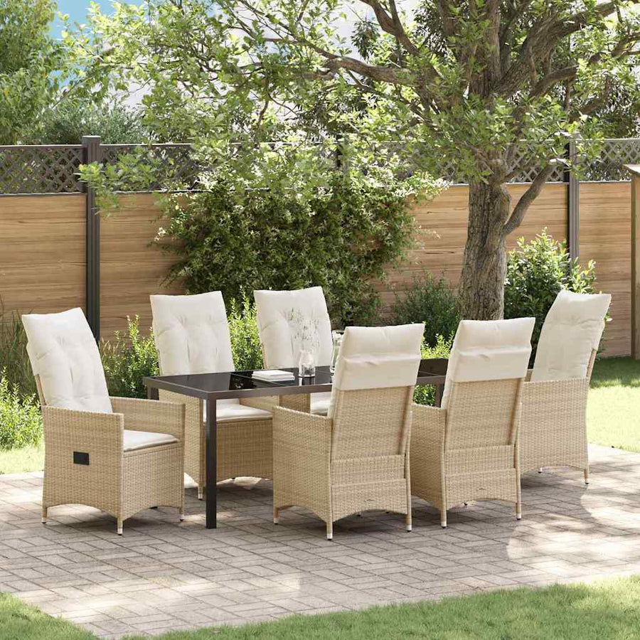Tuin Eettafelset Met Kussen 7 Pcs Beige Poly Rattan Antraciet
