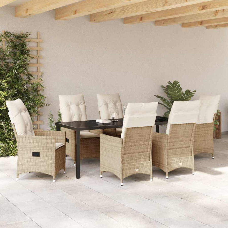 Tuin Eettafelset Met Kussen 7 Pcs Beige Poly Rattan Antraciet