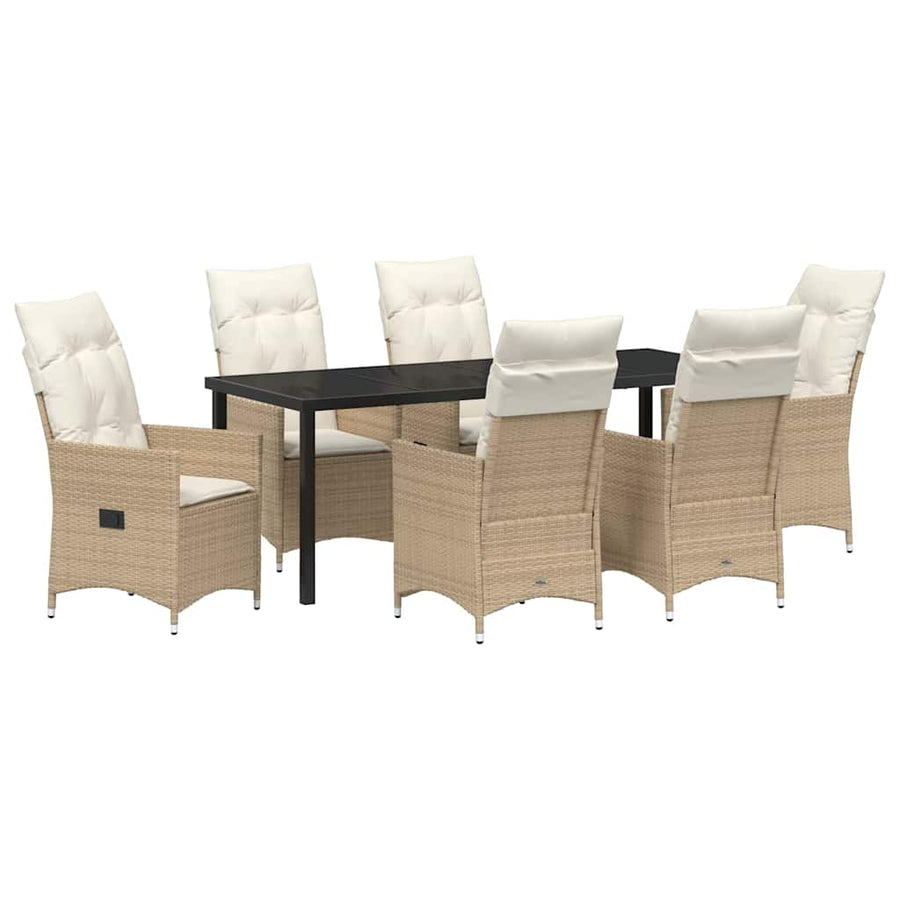 Tuin Eettafelset Met Kussen 7 Pcs Beige Poly Rattan Antraciet