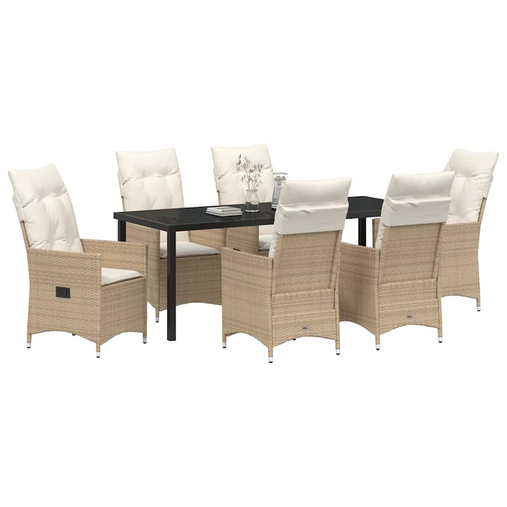 Tuin Eettafelset Met Kussen 7 Pcs Beige Poly Rattan Antraciet