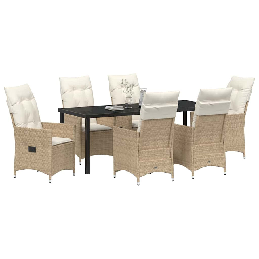Tuin Eettafelset Met Kussen 7 Pcs Beige Poly Rattan Antraciet