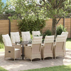 Tuin eettafelset 9-delig poly rattan beige