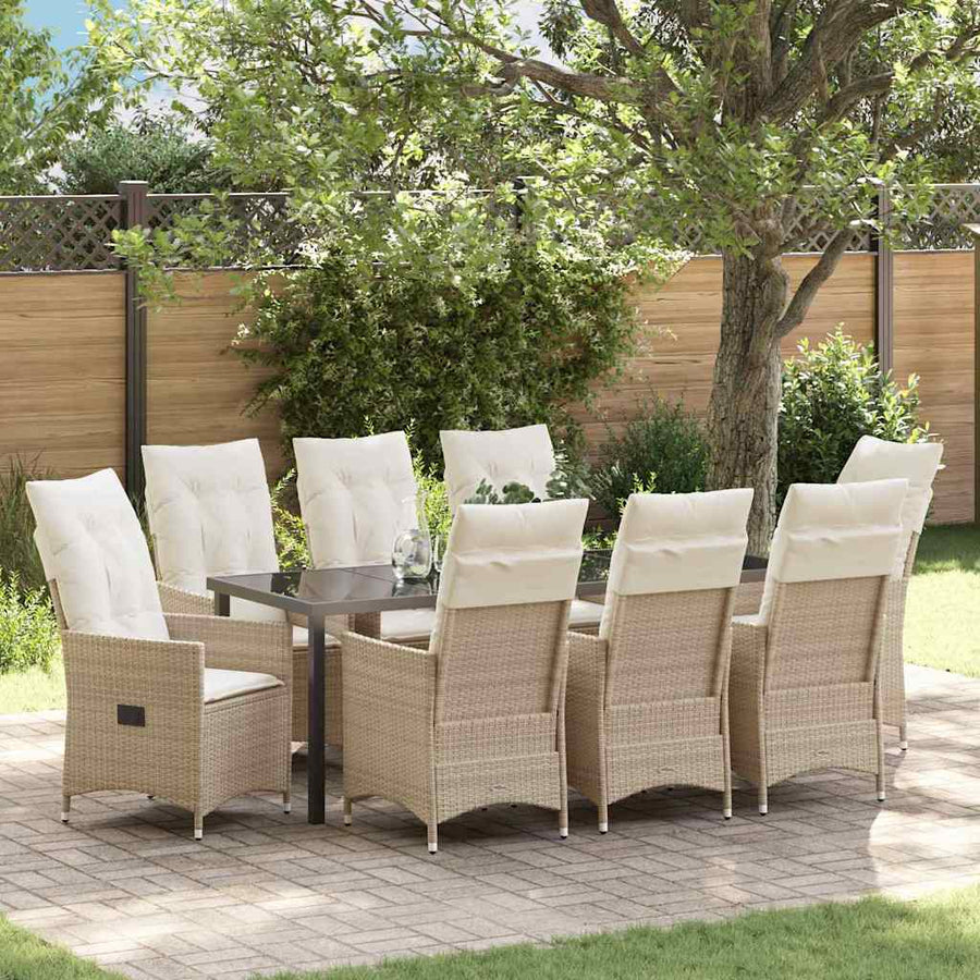 Tuin Eettafelset Met Kussen 9 Pcs Beige Poly Rattan Antraciet
