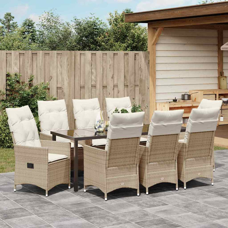 Tuin Eettafelset Met Kussen 9 Pcs Beige Poly Rattan Antraciet
