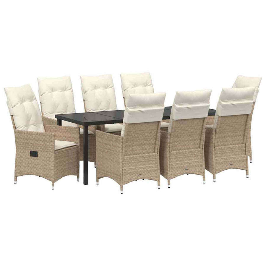 Tuin Eettafelset Met Kussen 9 Pcs Beige Poly Rattan Antraciet