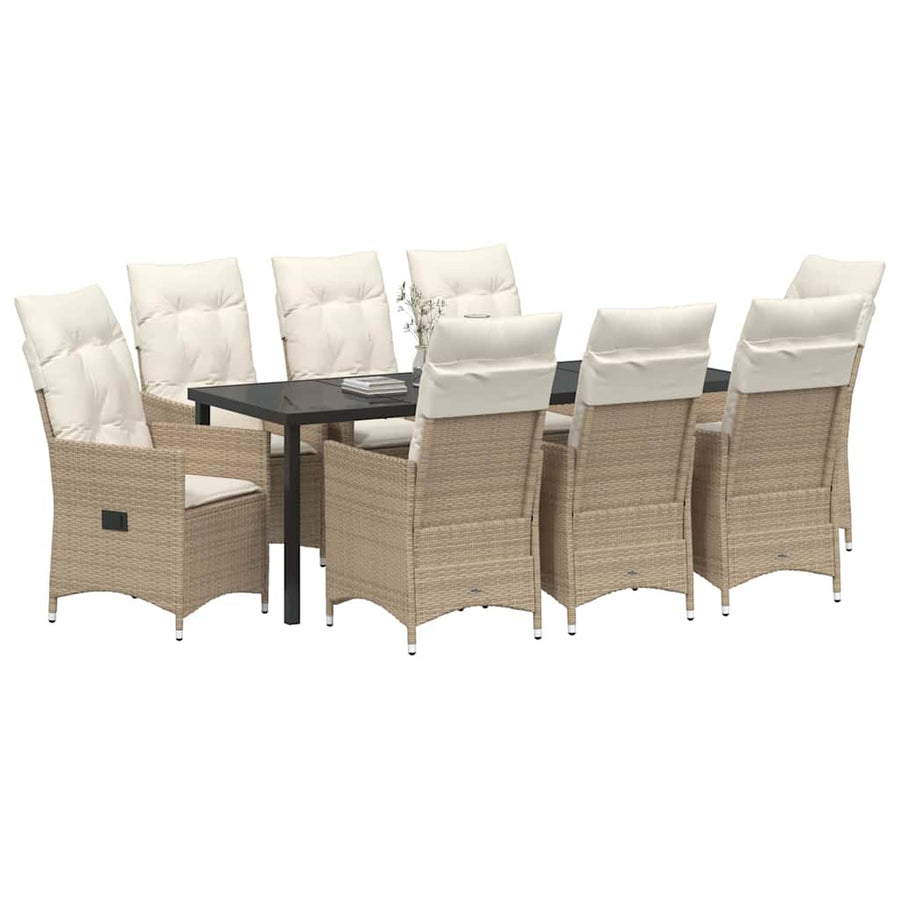 Tuin Eettafelset Met Kussen 9 Pcs Beige Poly Rattan Antraciet