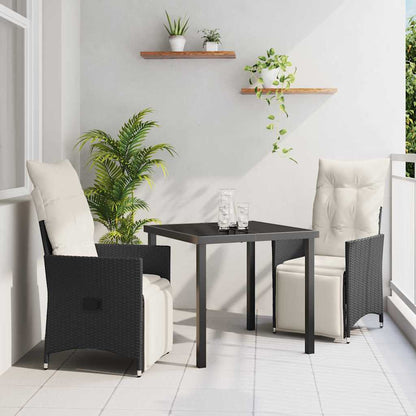 Tuin eettafelset met kussen 3 pcs Zwart poly rattan