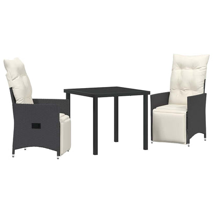 Tuin eettafelset met kussen 3 pcs Zwart poly rattan