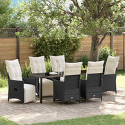 Tuin eettafelset poly rattan 7-delig zwart met kussens