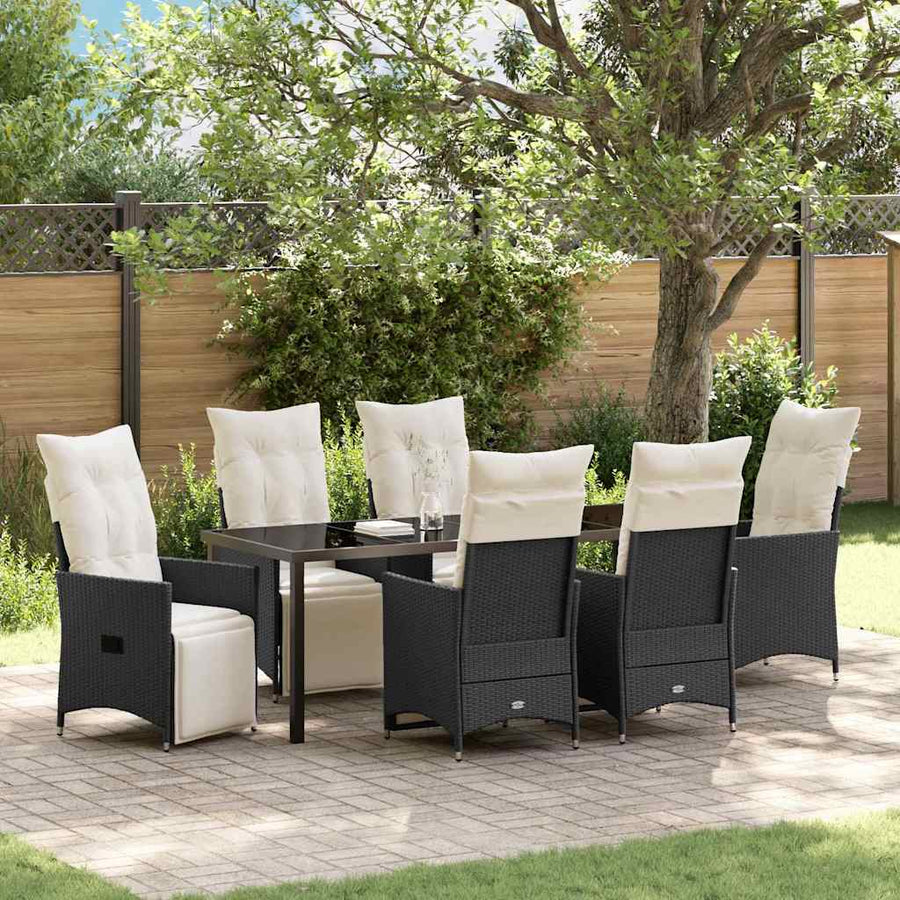 Tuin Eettafelset Met Kussen 7 Pcs Zwart Poly Rattan