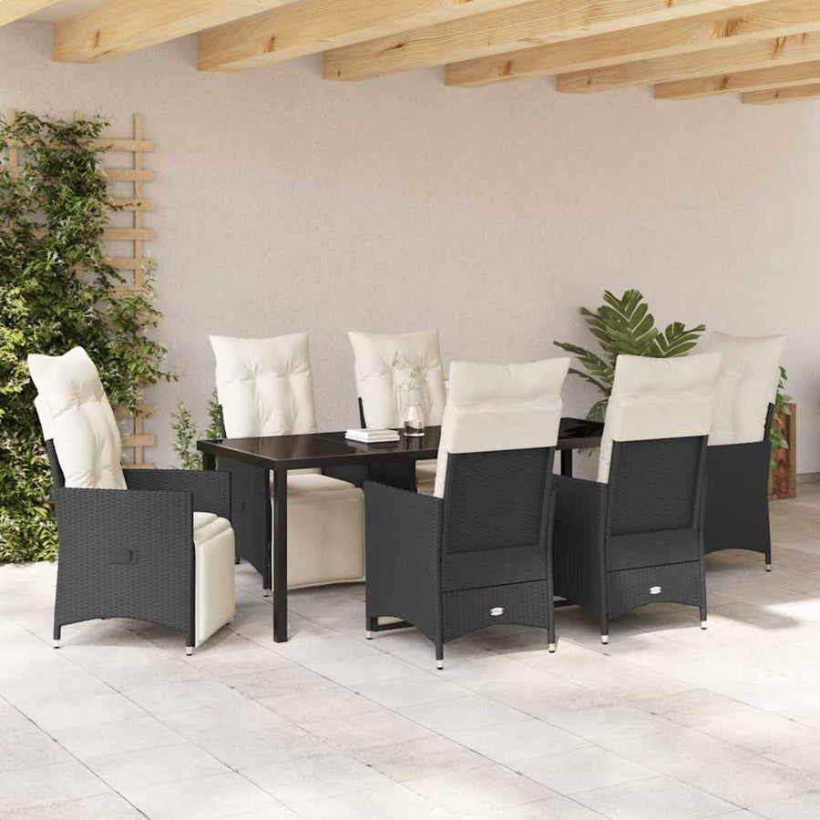Tuin Eettafelset Met Kussen 7 Pcs Zwart Poly Rattan