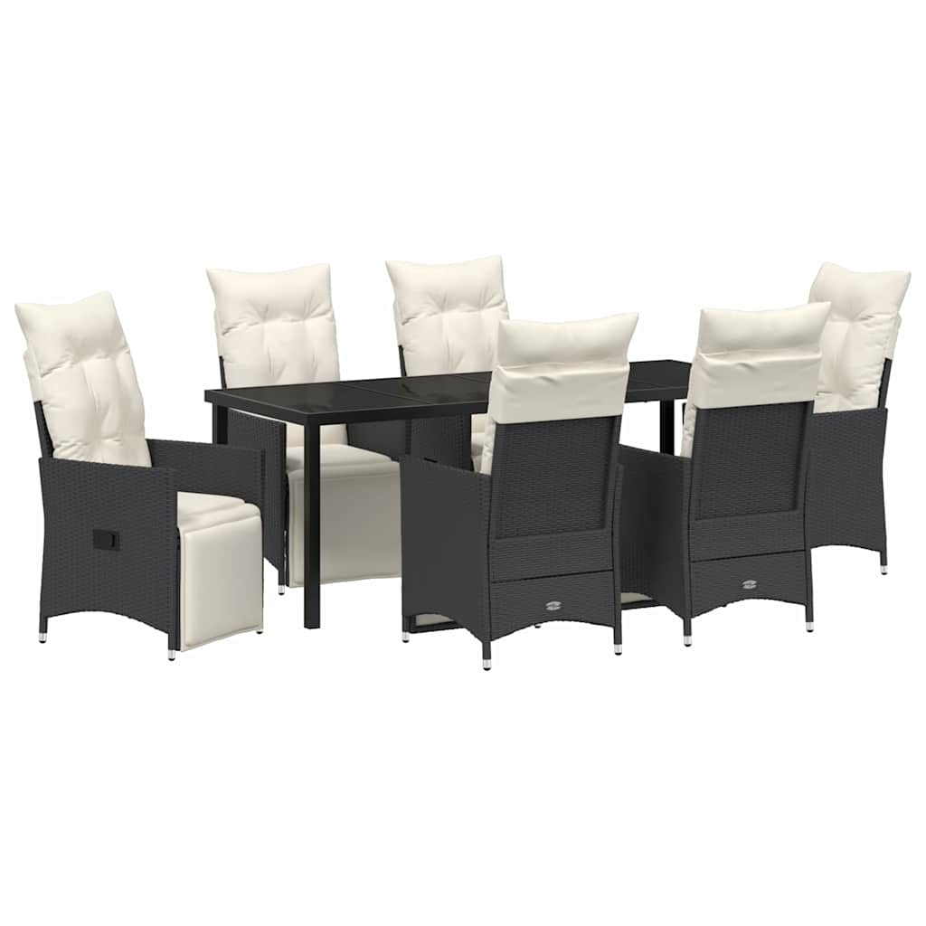 Tuin Eettafelset Met Kussen 7 Pcs Zwart Poly Rattan