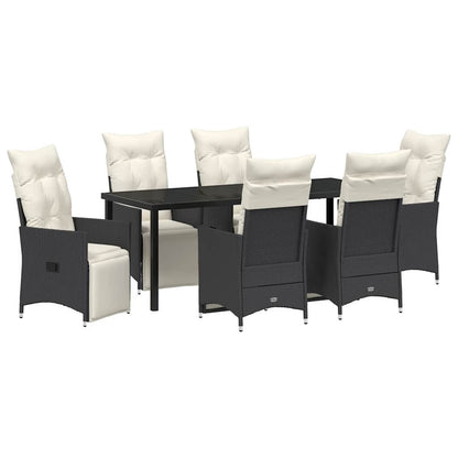 Tuin Eettafelset Met Kussen 7 Pcs Zwart Poly Rattan