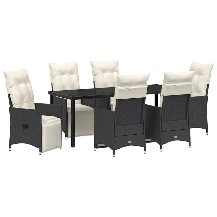 Tuin Eettafelset Met Kussen 7 Pcs Zwart Poly Rattan