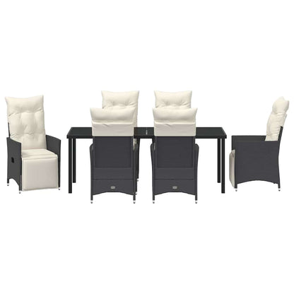 Tuin Eettafelset Met Kussen 7 Pcs Zwart Poly Rattan
