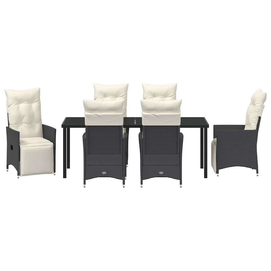 Tuin Eettafelset Met Kussen 7 Pcs Zwart Poly Rattan