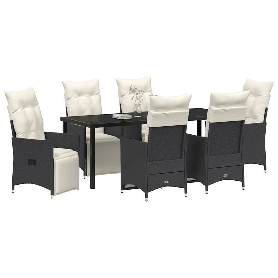 Tuin Eettafelset Met Kussen 7 Pcs Zwart Poly Rattan