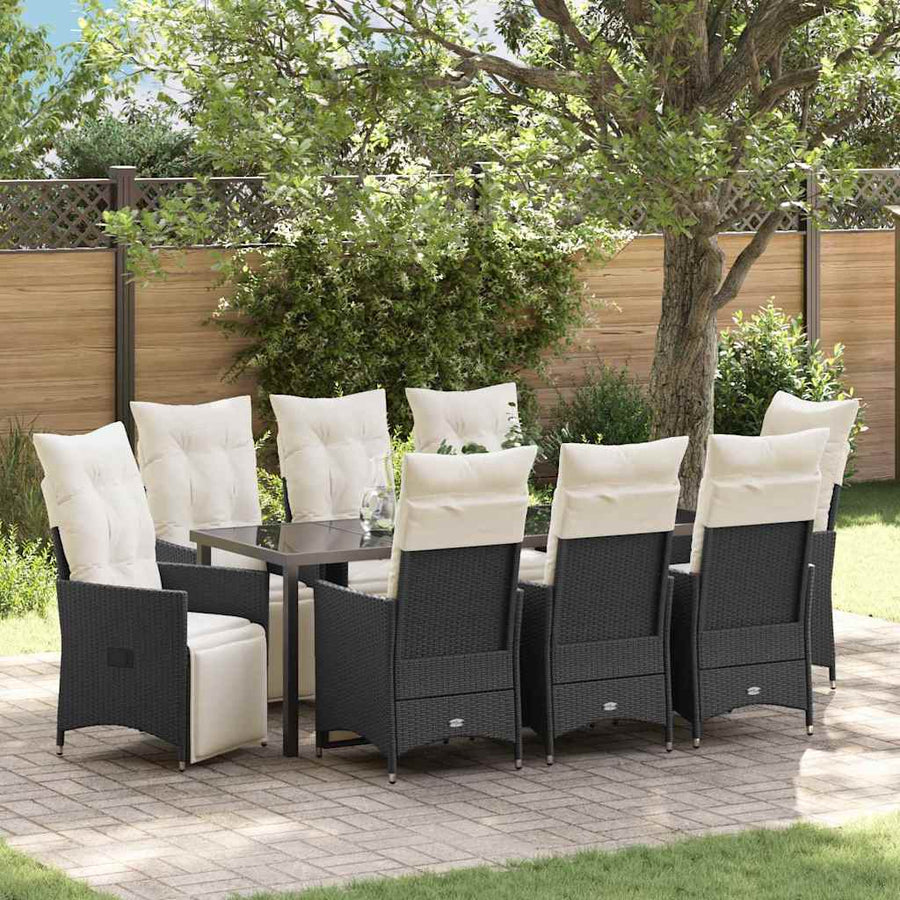 Tuin Eetset Met Kussen 9 Pcs Zwart Poly Riet