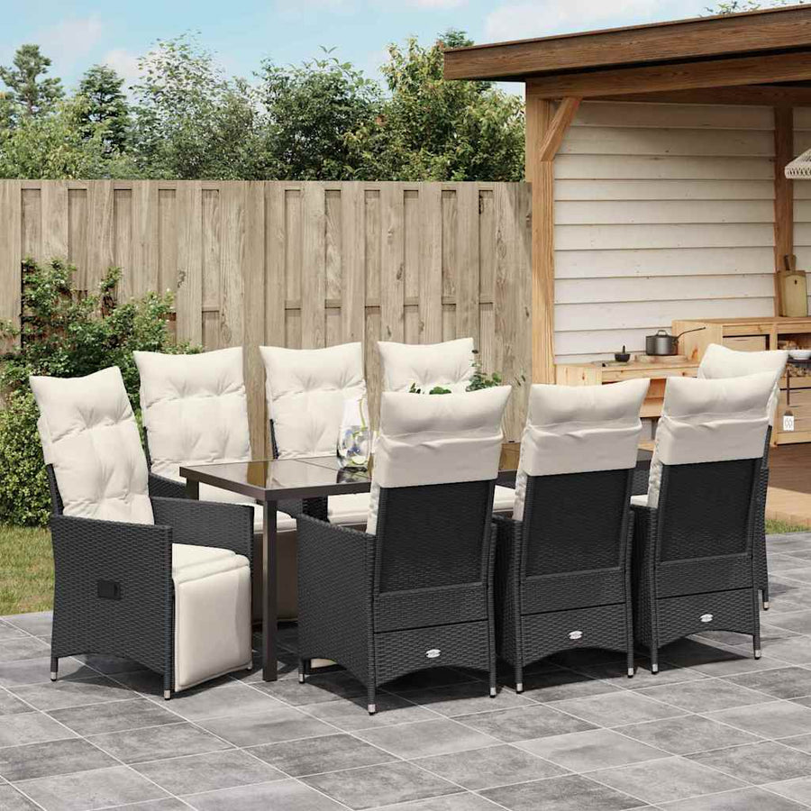 Tuin Eetset Met Kussen 9 Pcs Zwart Poly Riet