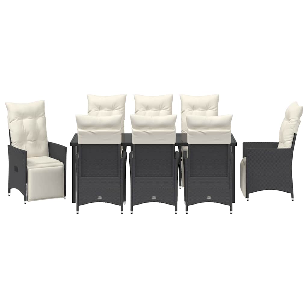 Tuin Eetset Met Kussen 9 Pcs Zwart Poly Riet