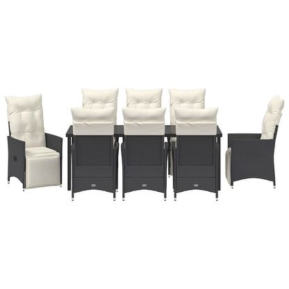Tuin Eetset Met Kussen 9 Pcs Zwart Poly Riet