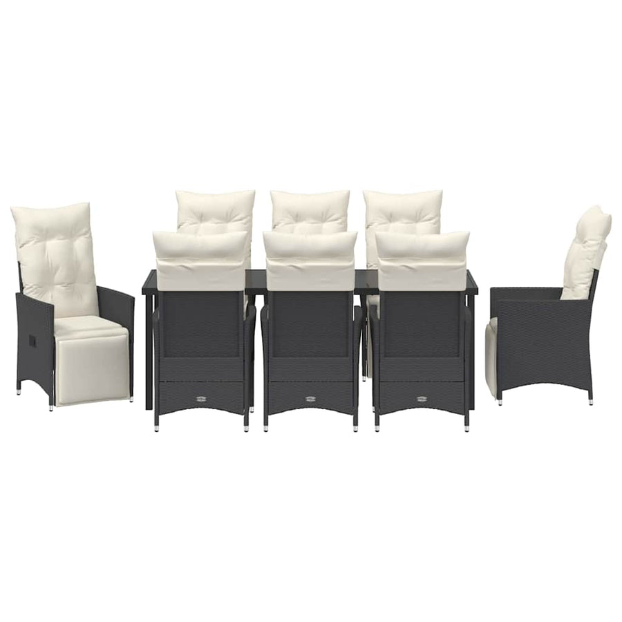 Tuin Eetset Met Kussen 9 Pcs Zwart Poly Riet