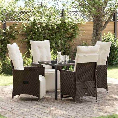 Tuin eettafelset met kussen 5 pcs Bruin poly rattan