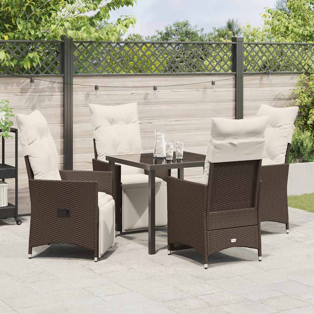 Tuin eettafelset met kussen 5 pcs Bruin poly rattan