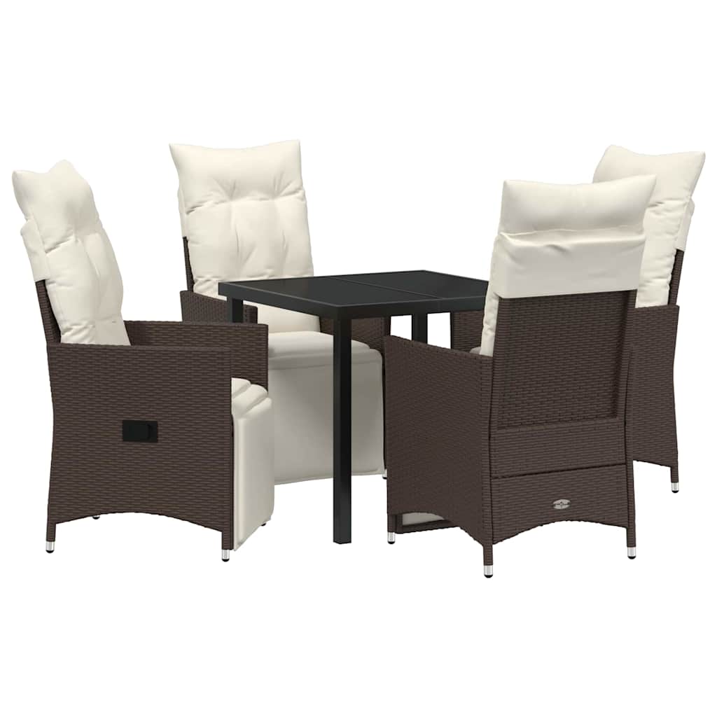 Tuin eettafelset met kussen 5 pcs Bruin poly rattan