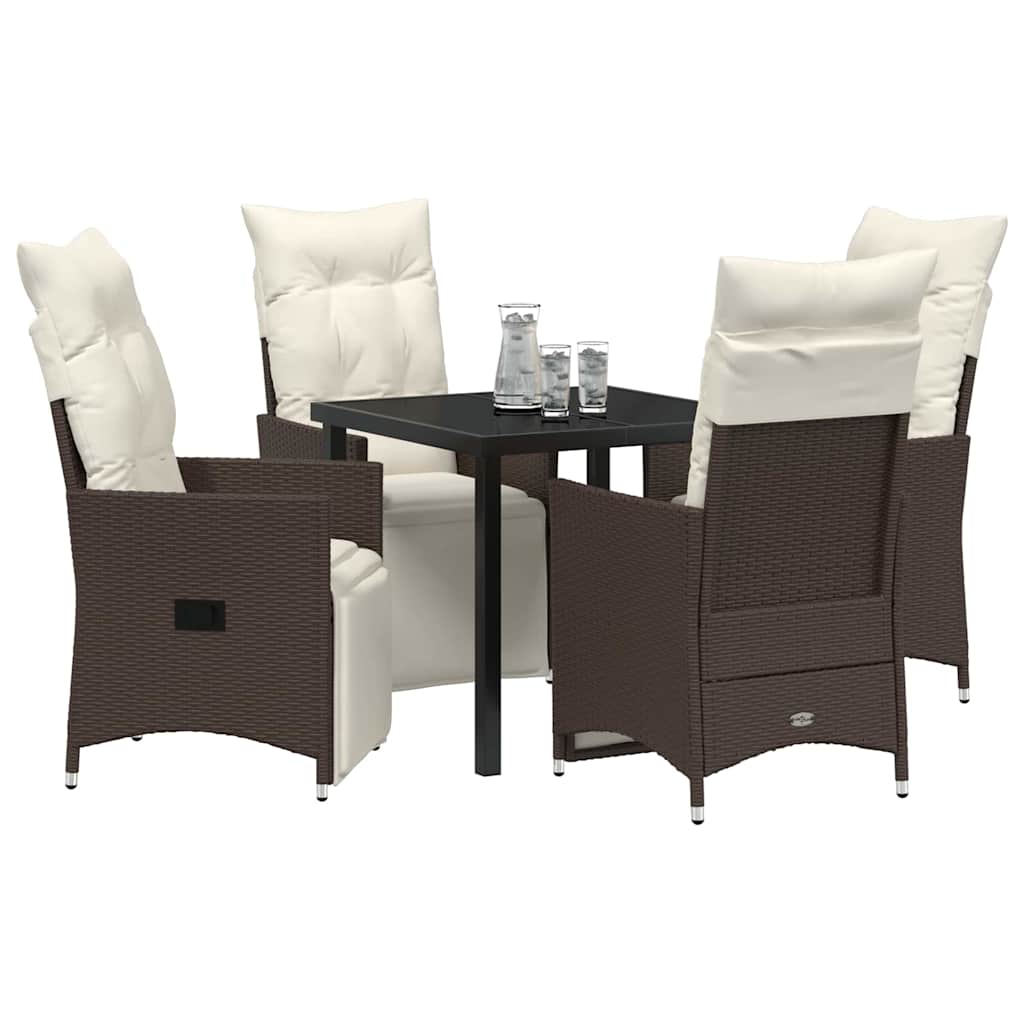 Tuin eettafelset met kussen 5 pcs Bruin poly rattan