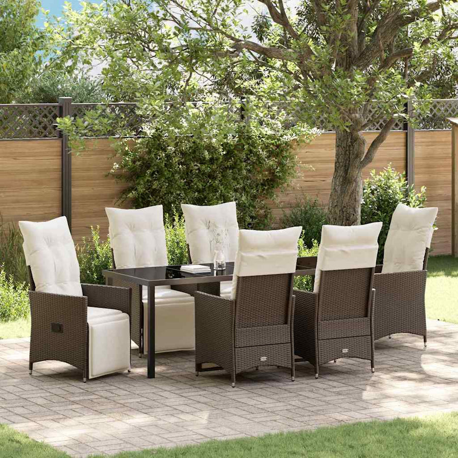 Tuin Eettafelset Met Kussen 7 Pcs Bruin Poly Rattan