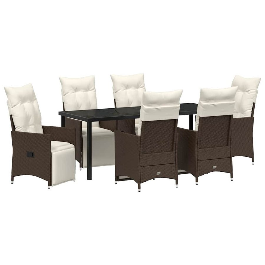 Tuin Eettafelset Met Kussen 7 Pcs Bruin Poly Rattan