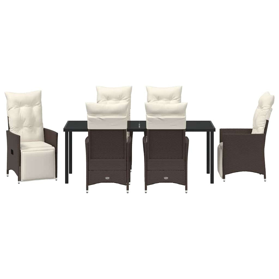 Tuin Eettafelset Met Kussen 7 Pcs Bruin Poly Rattan