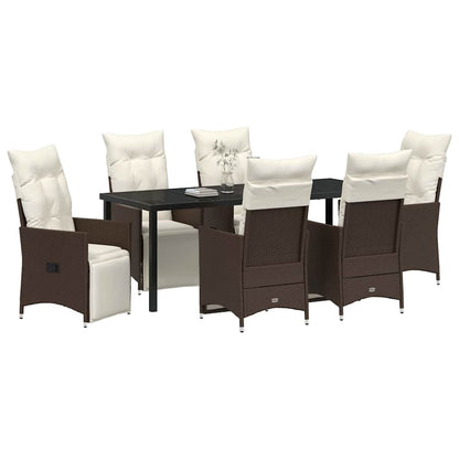 Tuin Eettafelset Met Kussen 7 Pcs Bruin Poly Rattan