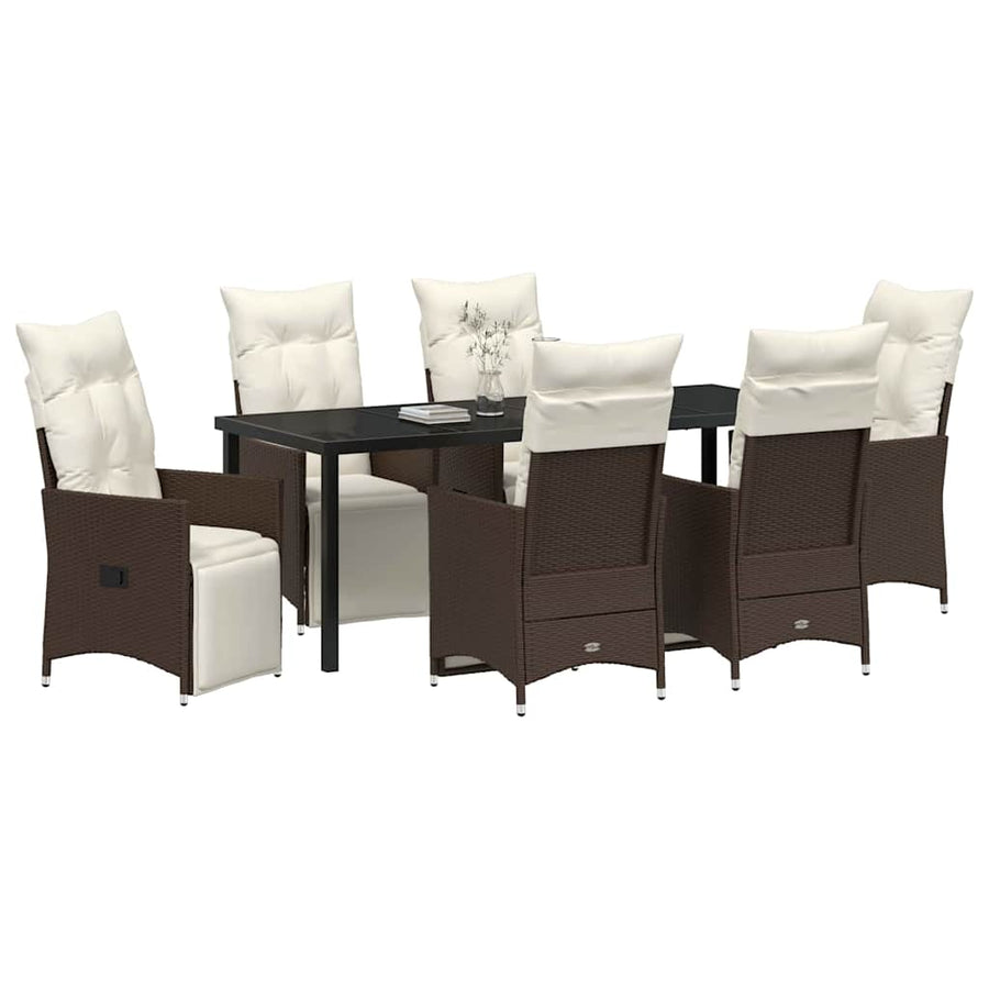 Tuin Eettafelset Met Kussen 7 Pcs Bruin Poly Rattan