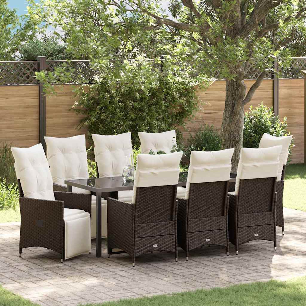 Tuin Eetset Met Kussen 9 Pcs Bruin Poly Riet