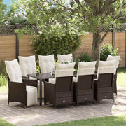 Tuin eettafelset 9-delig poly rattan bruin