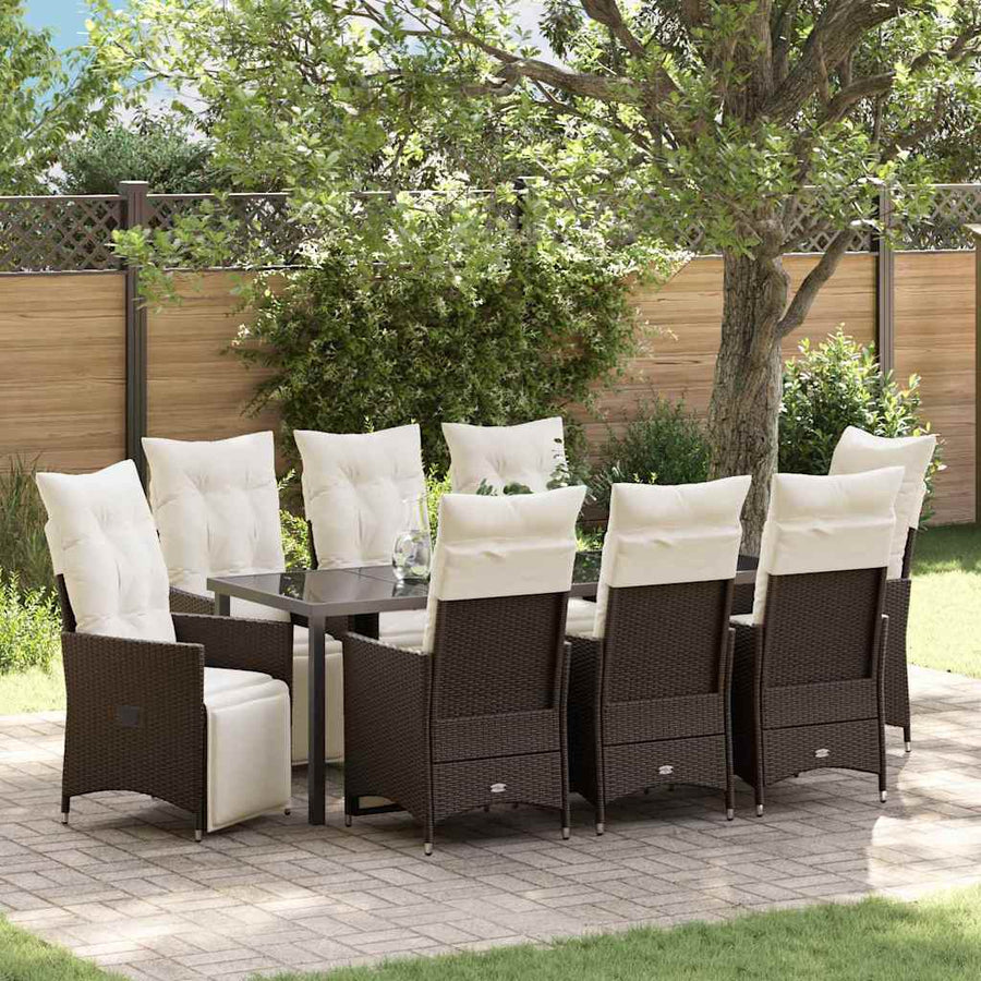 Tuin Eetset Met Kussen 9 Pcs Bruin Poly Riet