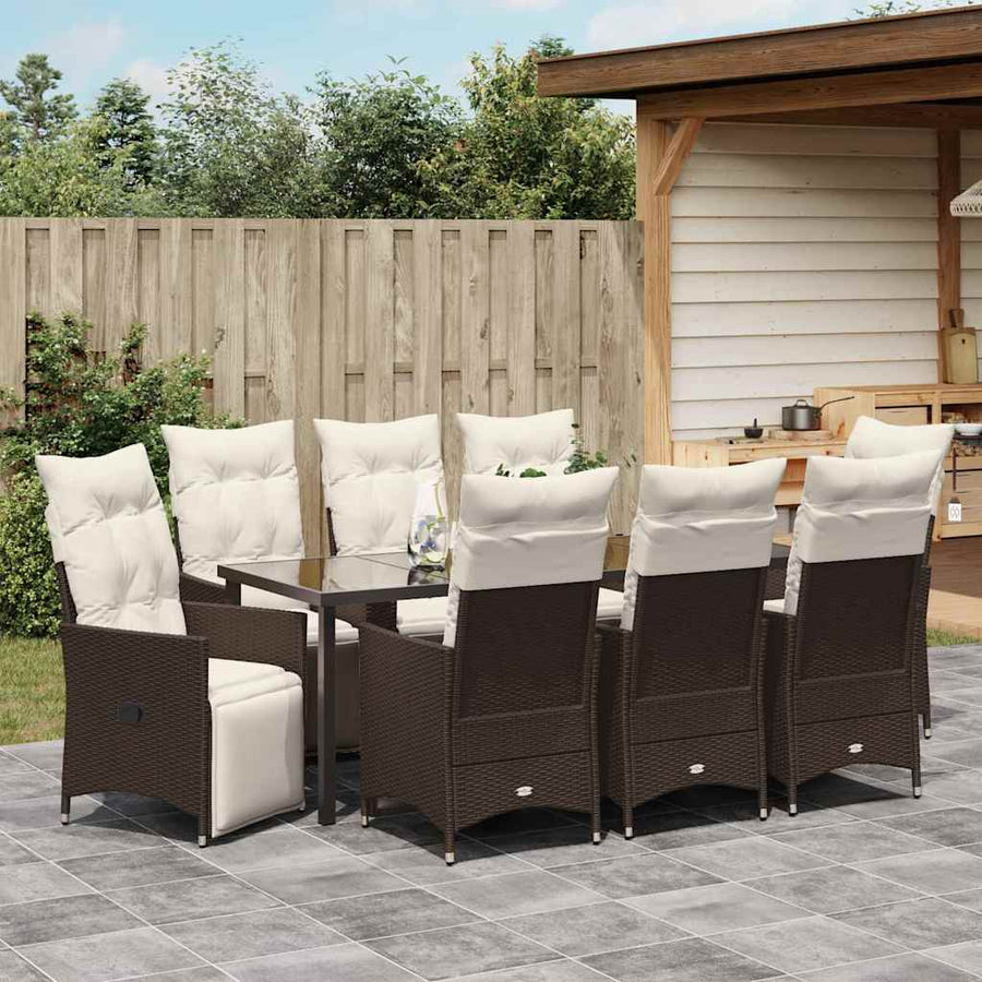 Tuin Eetset Met Kussen 9 Pcs Bruin Poly Riet