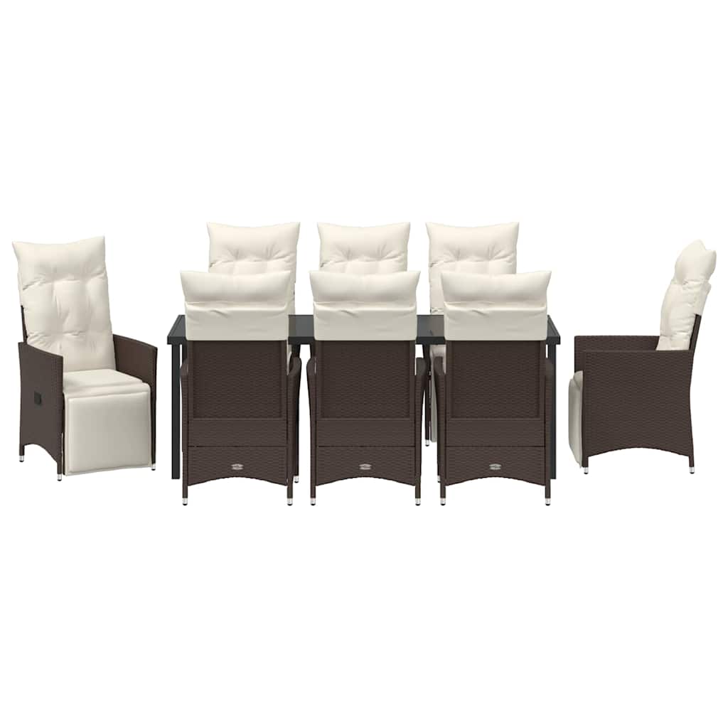 Tuin Eetset Met Kussen 9 Pcs Bruin Poly Riet